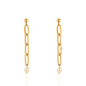 گوشواره طلا طرح زنجیر کارتیه با مروارید کد XE273